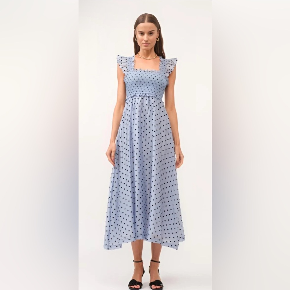 Sofie the label Jacquelyn blue polka dots midi dress medium‎